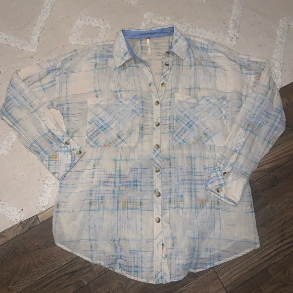Free people nwot shore vibes plaid cream button up boho casual top fall classic - Picture 4 of 8